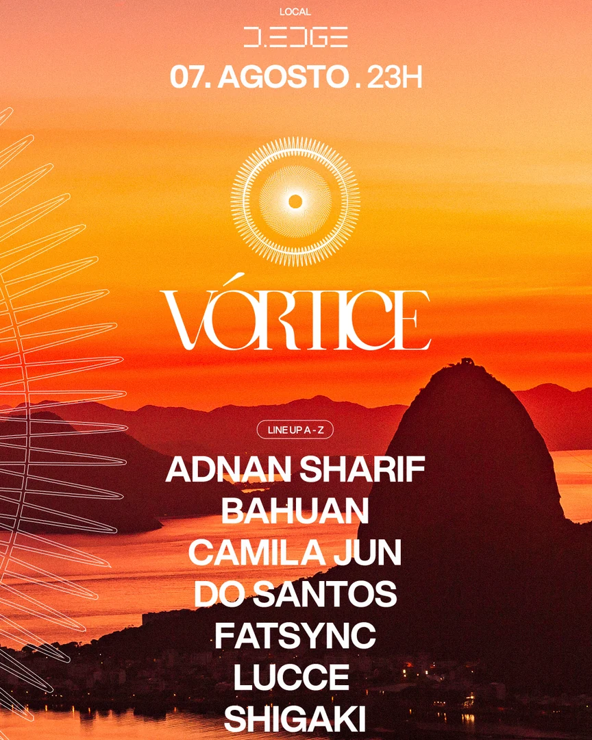 Flyer da edição de 7 de agosto no D-Edge, com o line-up de A a Z